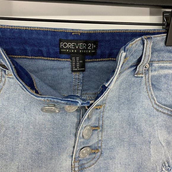 Forever 21 Denim Shorts Button Fly Blue Distressed Denim Fray - Picture 2 of 9